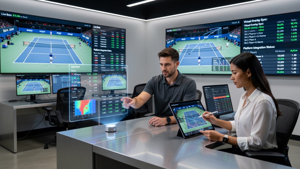 Close-up of tennis betting overlay showing player stats, odds, and responsible gambling timer